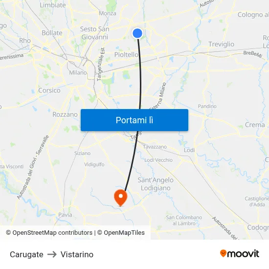 Carugate to Vistarino map