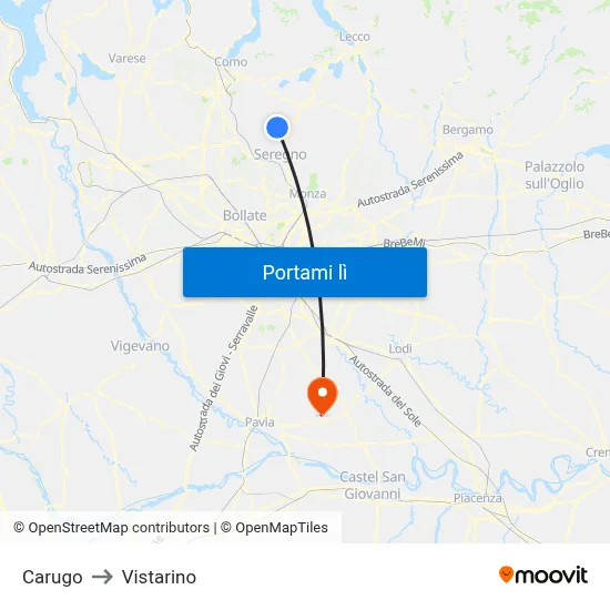 Carugo to Vistarino map