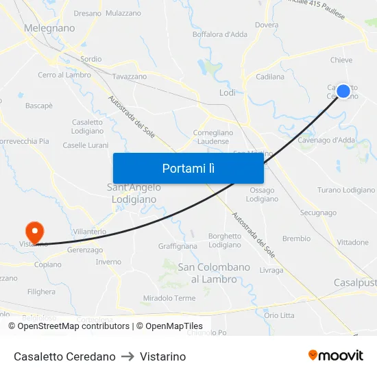 Casaletto Ceredano to Vistarino map