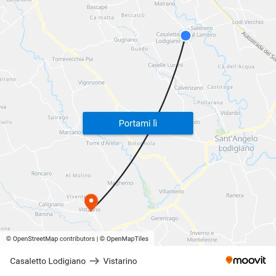 Casaletto Lodigiano to Vistarino map