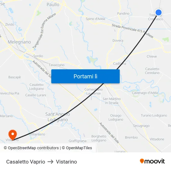 Casaletto Vaprio to Vistarino map