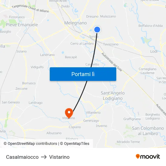 Casalmaiocco to Vistarino map
