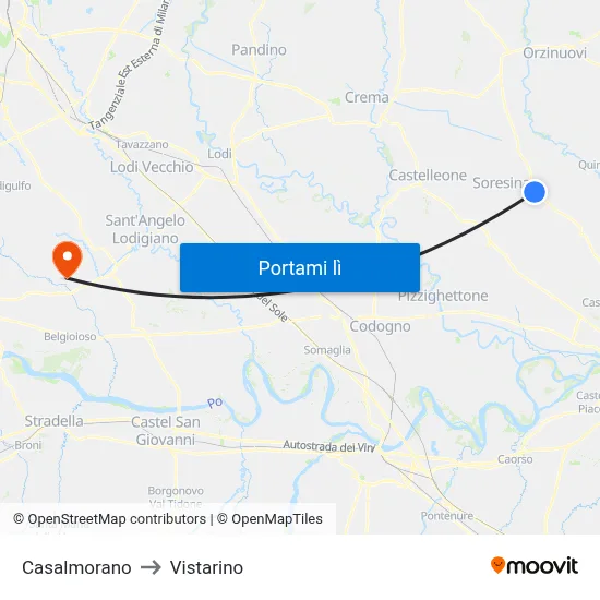 Casalmorano to Vistarino map