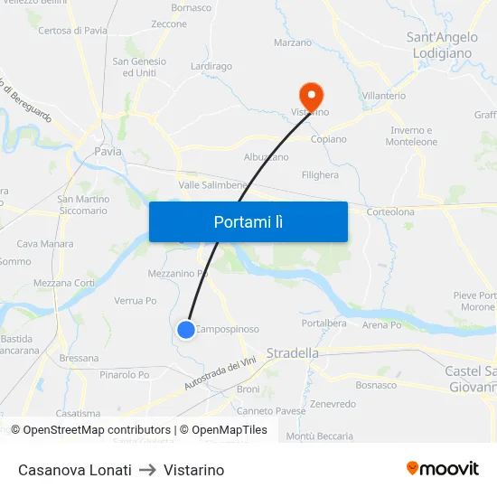 Casanova Lonati to Vistarino map