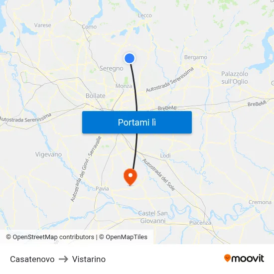 Casatenovo to Vistarino map