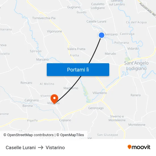 Caselle Lurani to Vistarino map
