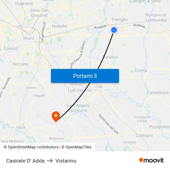Casirate D' Adda to Vistarino map