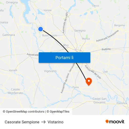 Casorate Sempione to Vistarino map