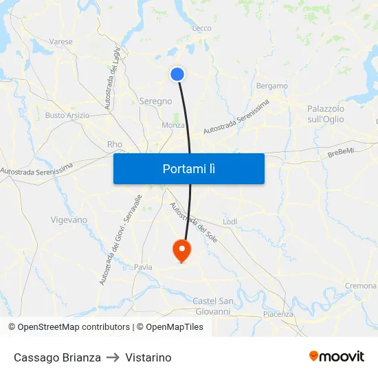 Cassago Brianza to Vistarino map