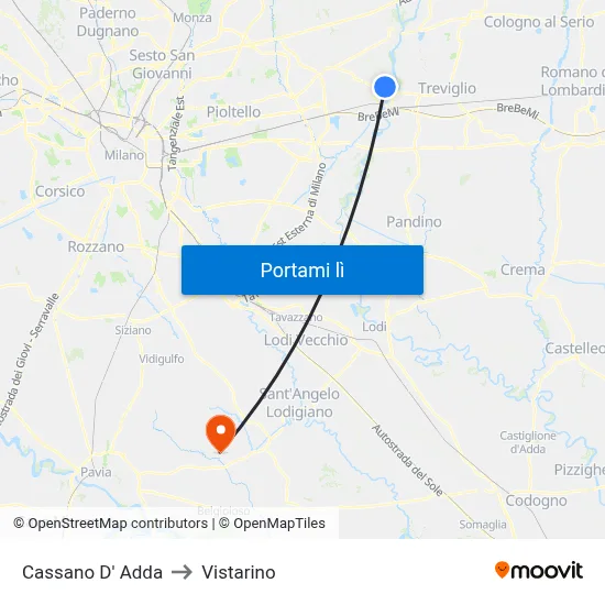 Cassano D' Adda to Vistarino map