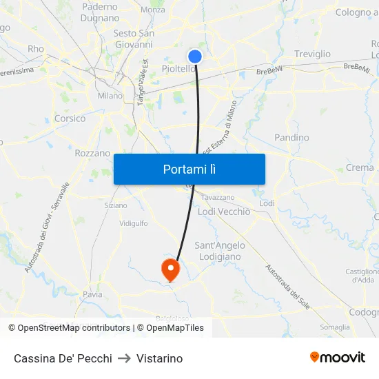 Cassina De' Pecchi to Vistarino map