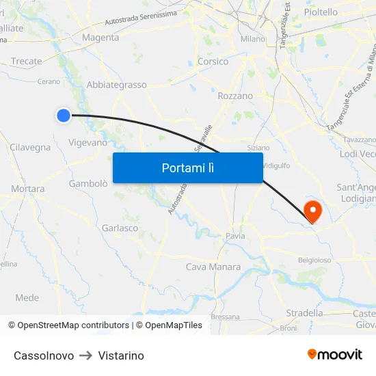 Cassolnovo to Vistarino map