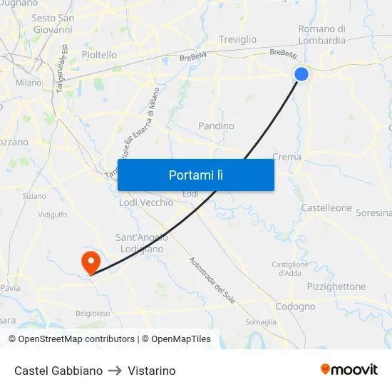 Castel Gabbiano to Vistarino map
