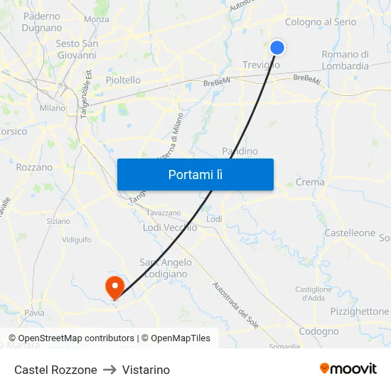 Castel Rozzone to Vistarino map