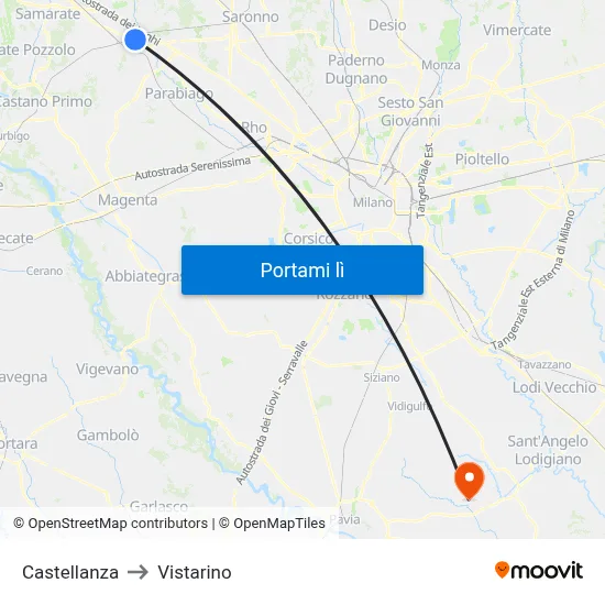Castellanza to Vistarino map