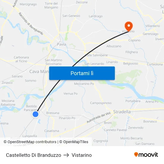 Castelletto Di Branduzzo to Vistarino map