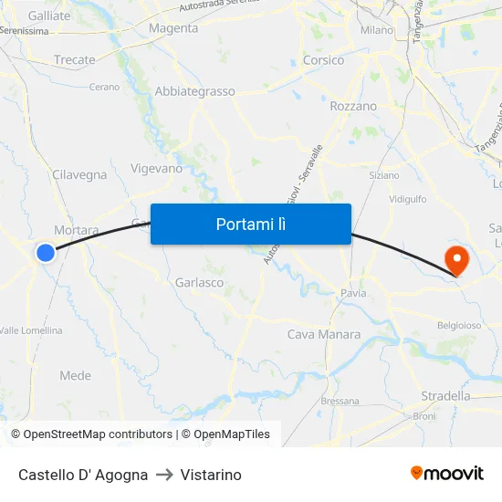 Castello D' Agogna to Vistarino map