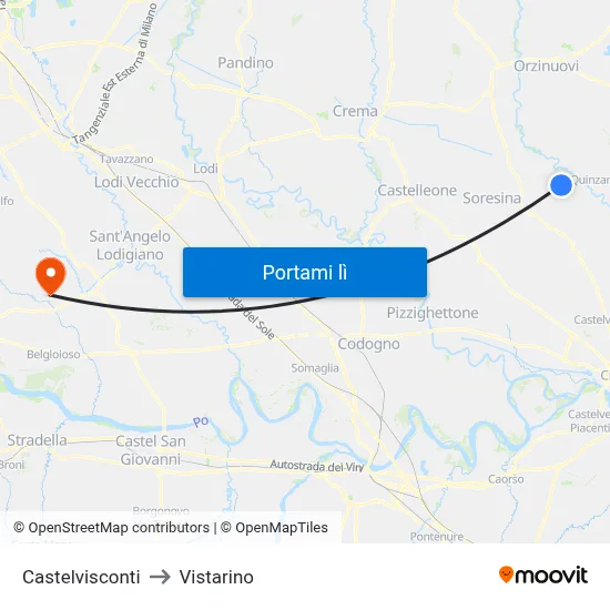 Castelvisconti to Vistarino map