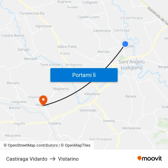 Castiraga Vidardo to Vistarino map
