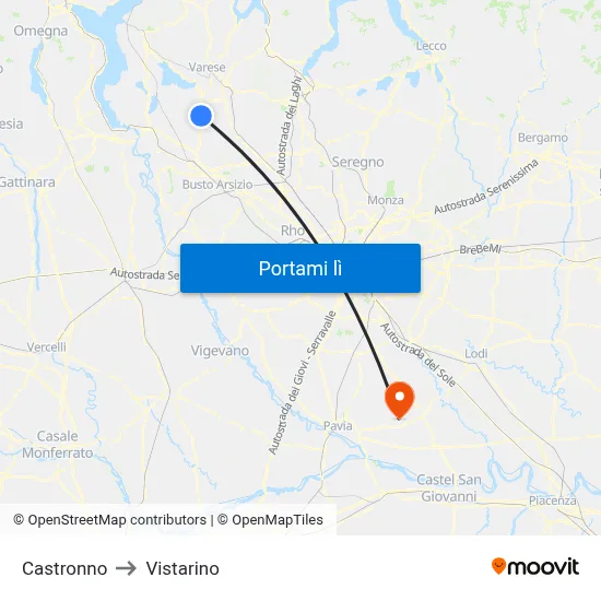 Castronno to Vistarino map