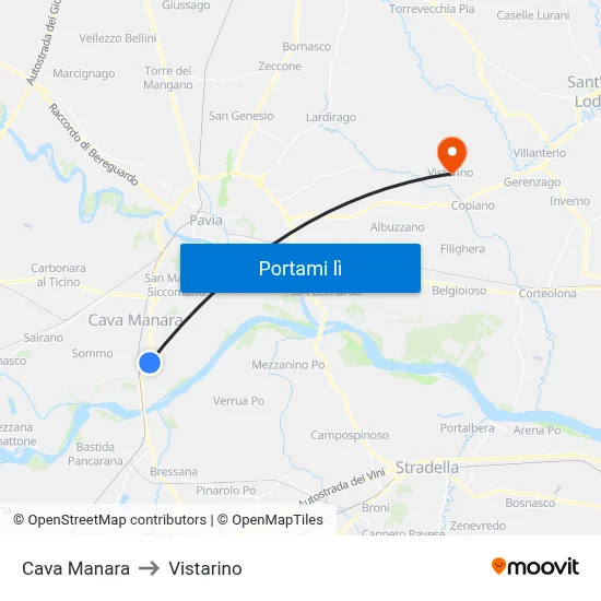 Cava Manara to Vistarino map