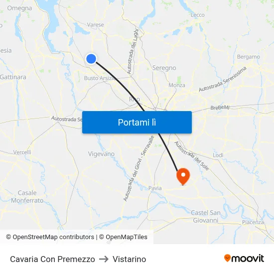 Cavaria Con Premezzo to Vistarino map