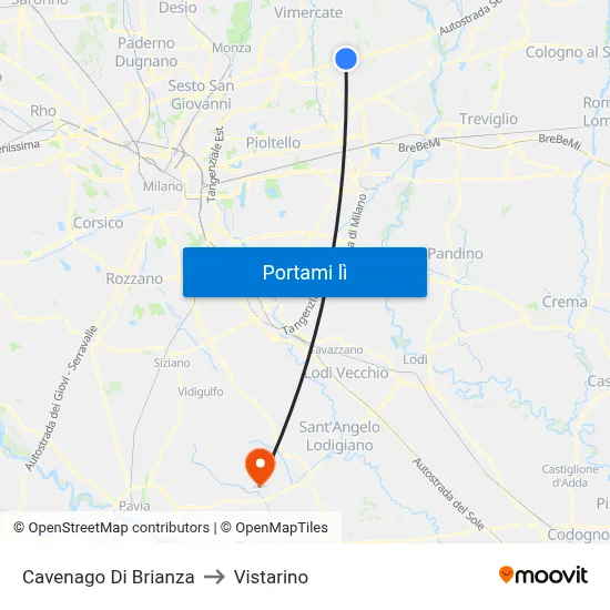 Cavenago Di Brianza to Vistarino map