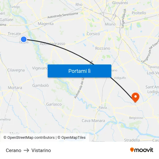 Cerano to Vistarino map