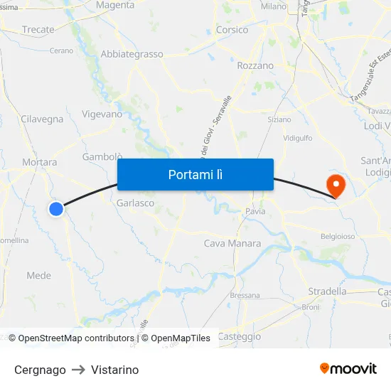 Cergnago to Vistarino map