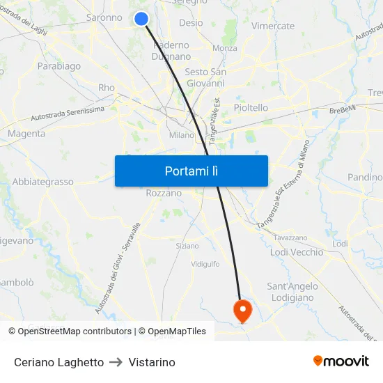 Ceriano Laghetto to Vistarino map