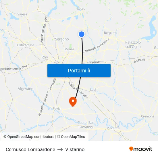 Cernusco Lombardone to Vistarino map