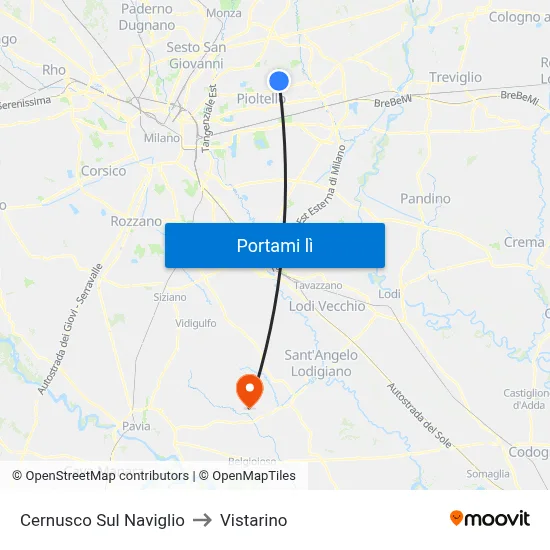 Cernusco Sul Naviglio to Vistarino map