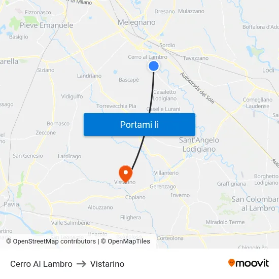 Cerro Al Lambro to Vistarino map