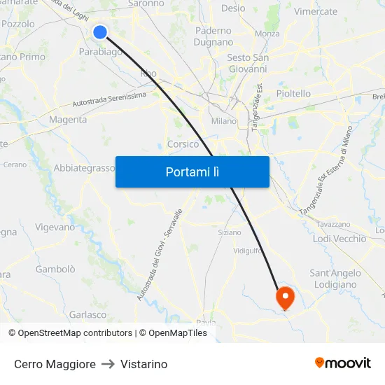 Cerro Maggiore to Vistarino map