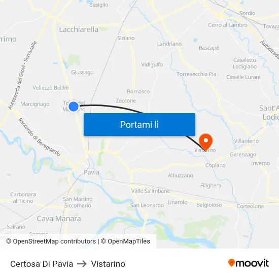 Certosa Di Pavia to Vistarino map