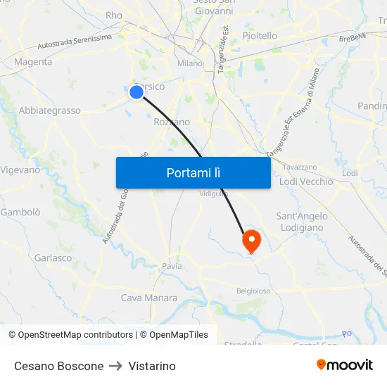 Cesano Boscone to Vistarino map