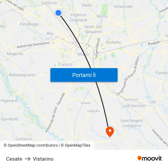 Cesate to Vistarino map