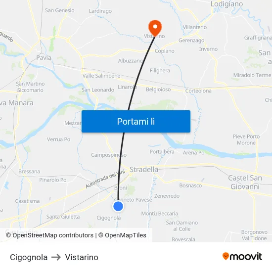 Cigognola to Vistarino map