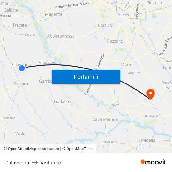 Cilavegna to Vistarino map
