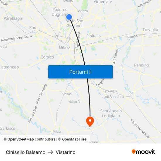Cinisello Balsamo to Vistarino map
