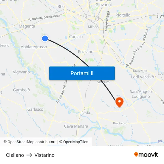 Cisliano to Vistarino map