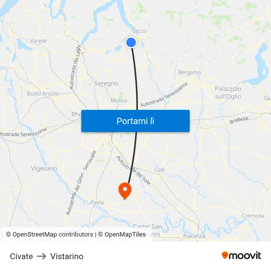 Civate to Vistarino map