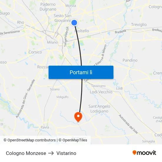 Cologno Monzese to Vistarino map