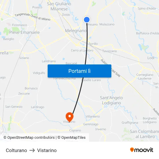 Colturano to Vistarino map