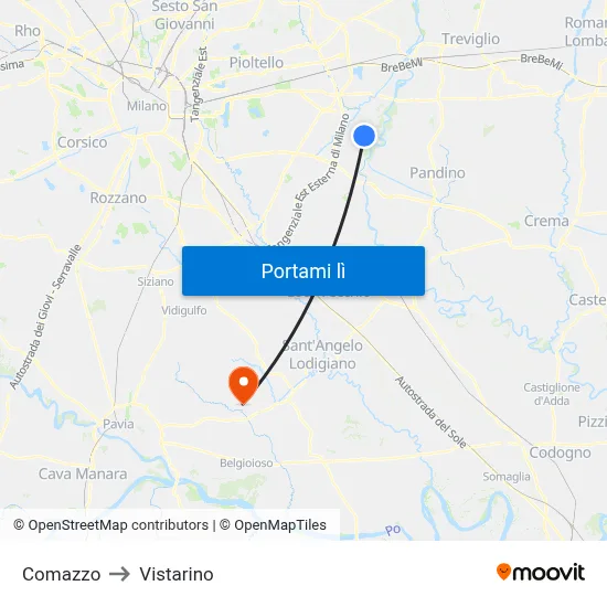 Comazzo to Vistarino map