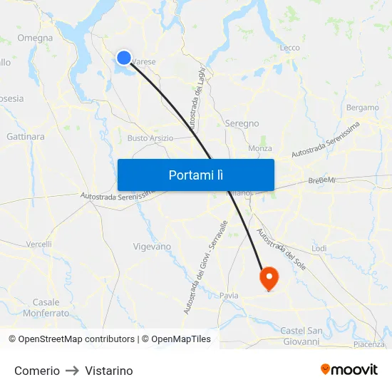 Comerio to Vistarino map