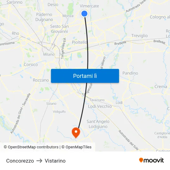 Concorezzo to Vistarino map