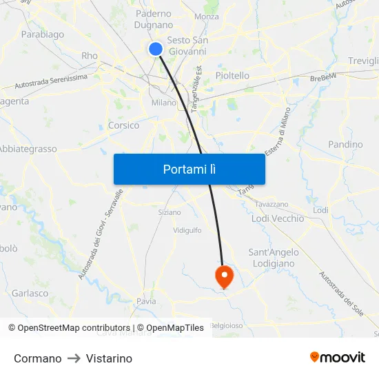 Cormano to Vistarino map