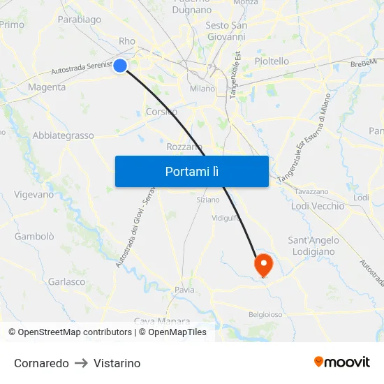 Cornaredo to Vistarino map