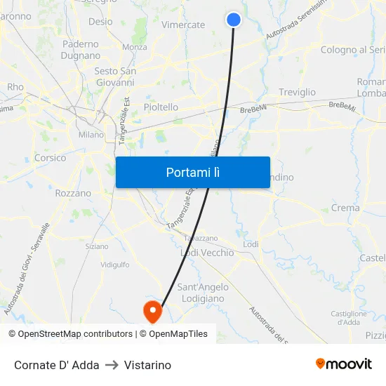 Cornate D' Adda to Vistarino map